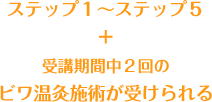 ステップ１〜ステップ５＋受講期間中2回のびわ温灸施術が受けられる